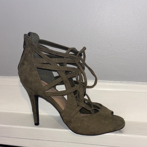 New York & Company Olive Lace-Up Heels - Picture 1 of 5